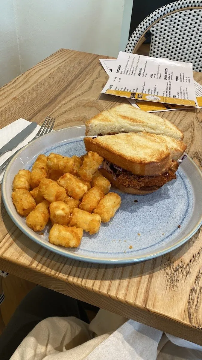 Busy Bee Cafe burger and sides in Moss Vale